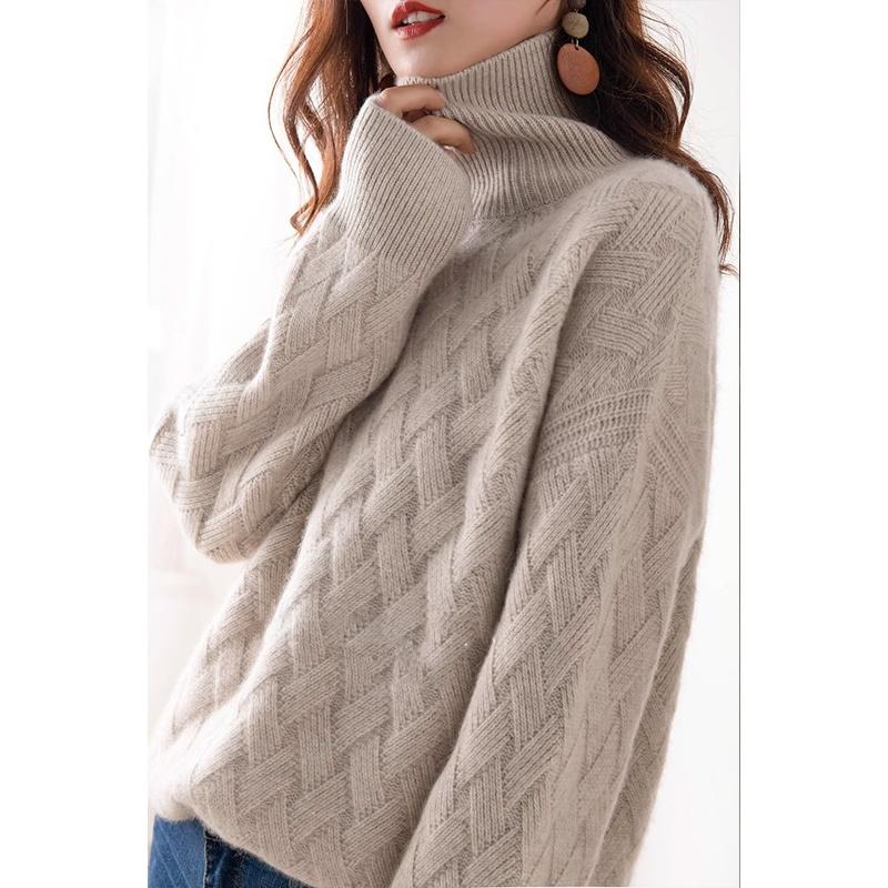 Women's High Neck Knitted Sweater Thickened Loose Fit Overhead Winter Lazy Style Knitwear Comfortable Breathable Casual Top