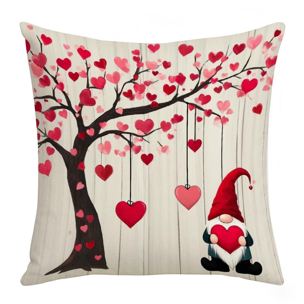 Valentine's Day Pillow Cover Festive Atmosphere Home Decoration Living Room Sofa Cushion Cover Linen Printed Love Tree