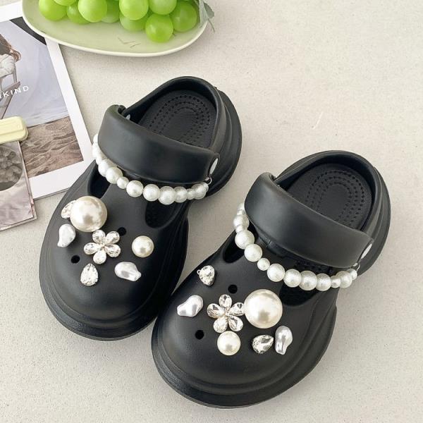 Fashion String Bead Glitter Slides Shoes Woman 2025 Cover Toe House Slippers Platform Jelly Flat Crystal Glitter Slides String Bead Cove