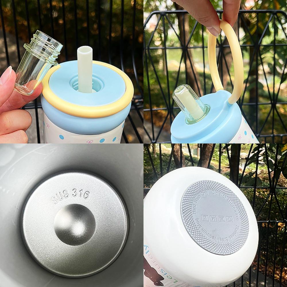 Cartoon Insulated Water Cup Black Cat Straw Drinking Cup Leak-Proof Thermos Bottle Cold Hot Mugs