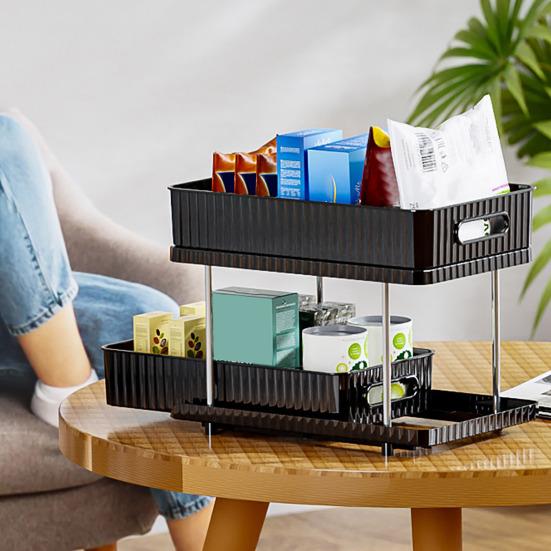 

1 комплект ящика для хранения. Компактный двухуровневый прозрачный органайзер для ванной комнаты под раковиной с нескользящими ножками для дома.