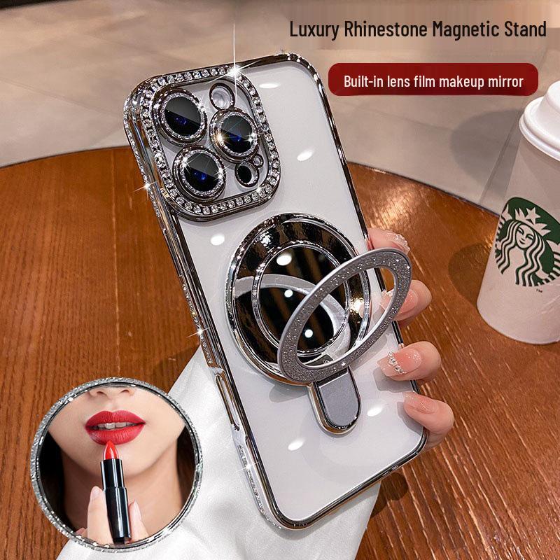 Premium Strass-Magnetständer Handyhülle für iPhone 16/15/14/13/12/11 - Passend für 17 Pro Max, Spiegeloberfläche