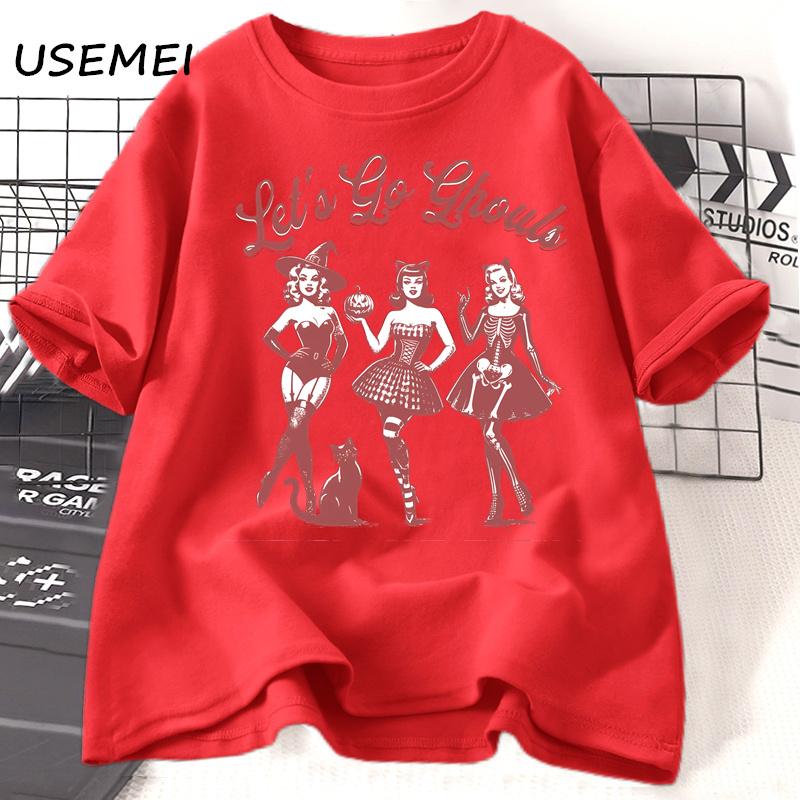 Lets Go Retro Halloween Spooky Mama Tshirt Women Casual Cotton Fall Witchy Tshirt Short Sleeve Womens Clothing Fall Tshirts S