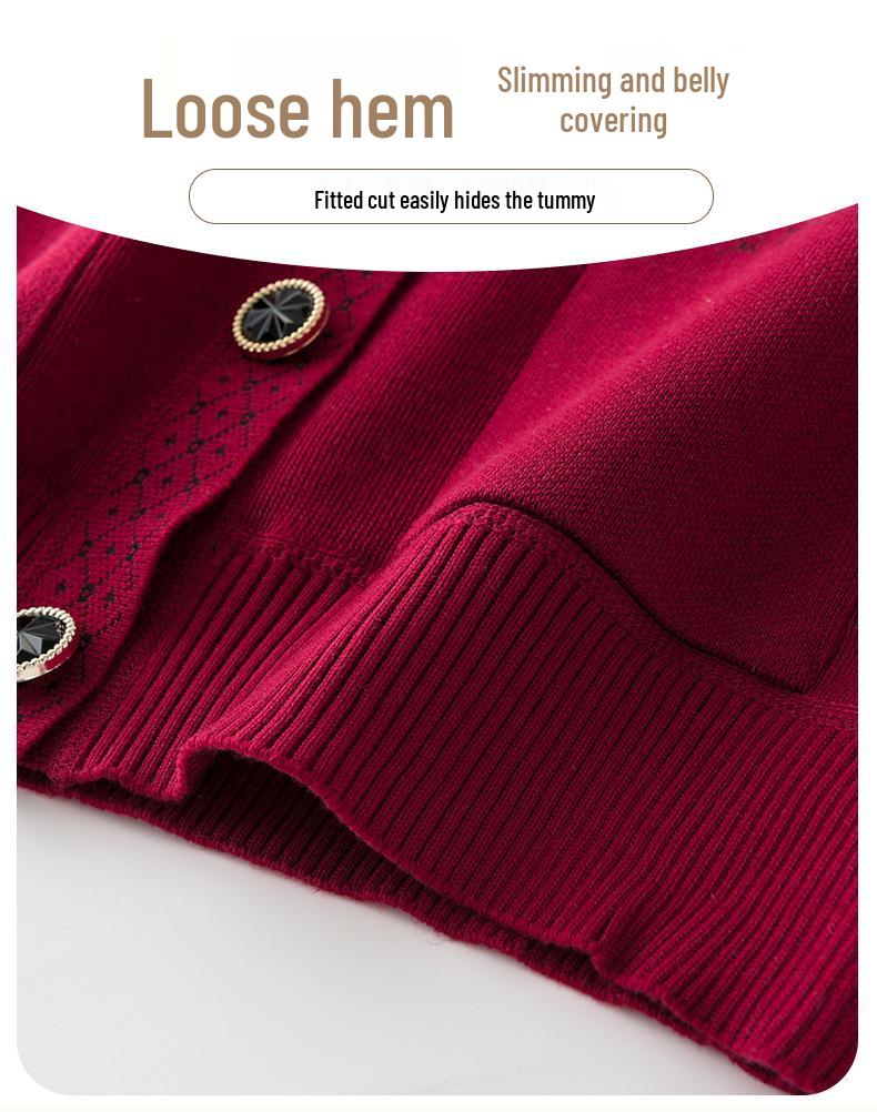 Embroidered Velvet Cardigan for Middle-aged & Elderly Women - Cozy Winter Sweater