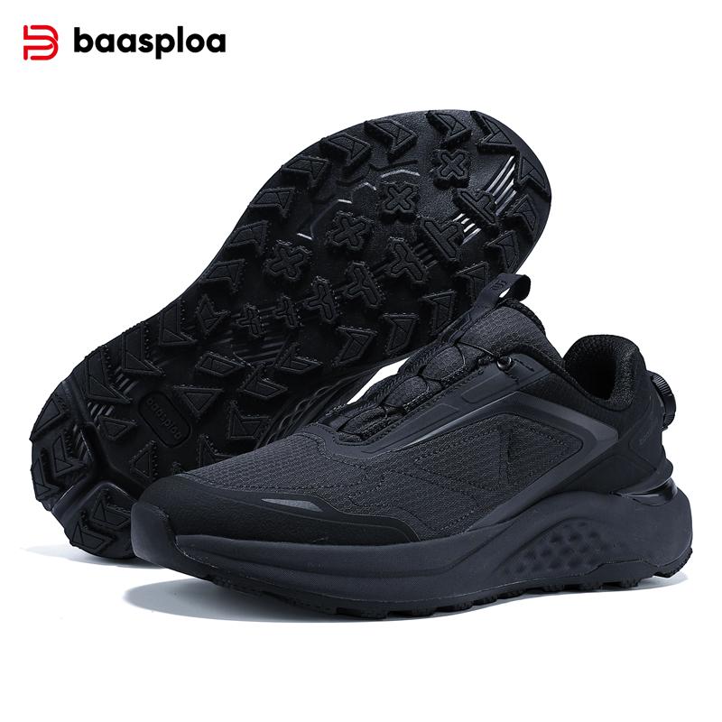 Baasploa men's hiking shoes, rotary buckle outdoor sports shoes, men's comfortable soft-soled casual walking shoes, anti-slip warm shoes