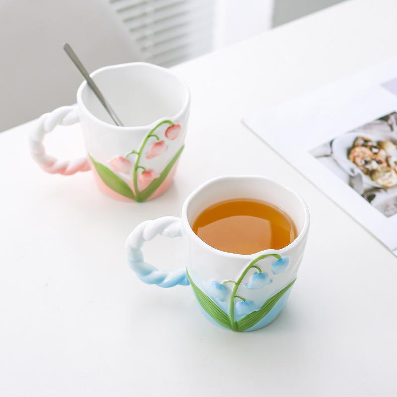 Beautiful Lily of The Valley Ceramic Mug Cup Water Cup Household Exquisite and Elegant Coffee Cup Tea Cup Gift Gifts