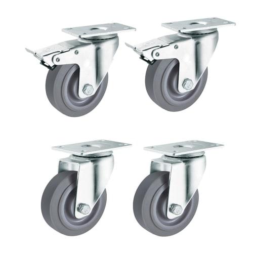 

uyoyous 4-inch Industrial Swivel Casters, Plate Type, Set of 4, 100mm Wheel Diameter, Rubber Wheels with Stoppers, 360kg Load Capacity, Heavy-Duty, 36
