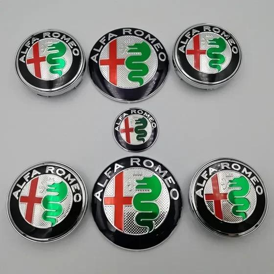 7pcs 74mm Car Hood Trunk Steering Wheel Badge for Alfa Romeo Brera 159 New Spider Giulietta 156 Mito Giulia 147 Wheel Center Cap