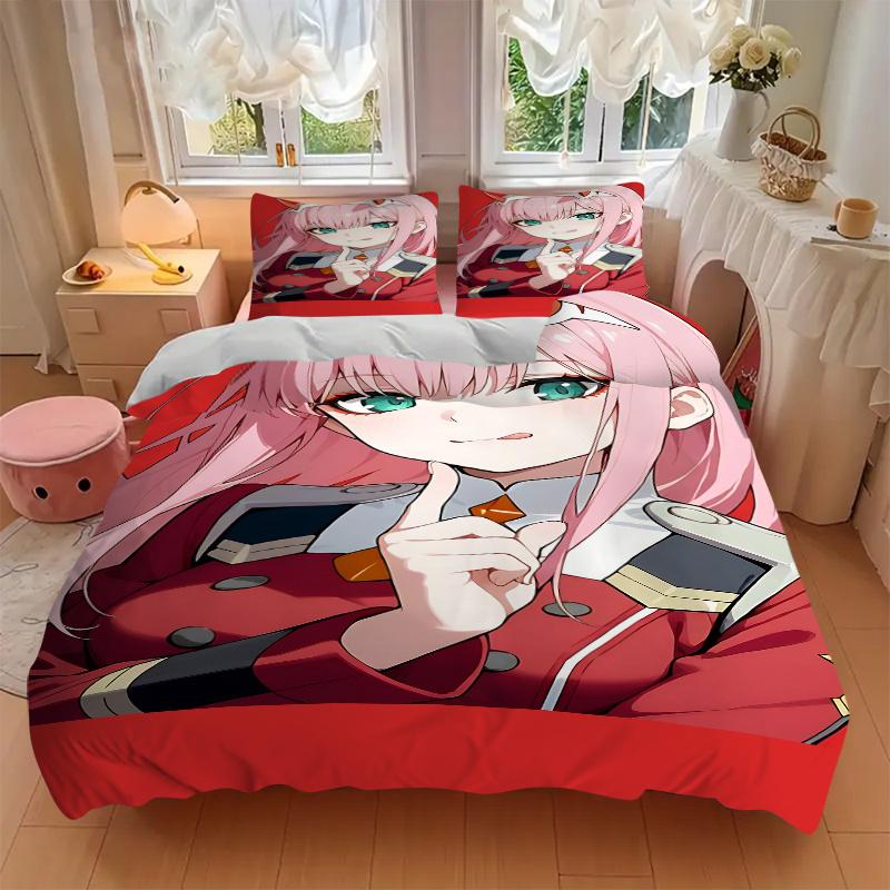 3pcs Pink Hair Anime Girl Home Bedding Set-Universal Three-Piece Suit for Bedroom, Guest Room, Living Room, Hotel-Perfect Gift for Fans, Tra