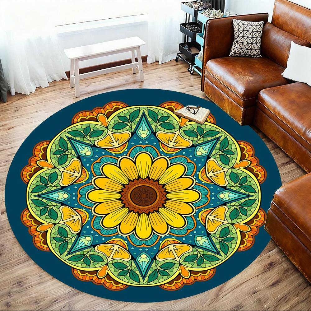 1pc mandala flower Round Chair mat Area Rug - Non-Slip, Floor Mat for Office, Bedroom, and Indoor Decor  -100905