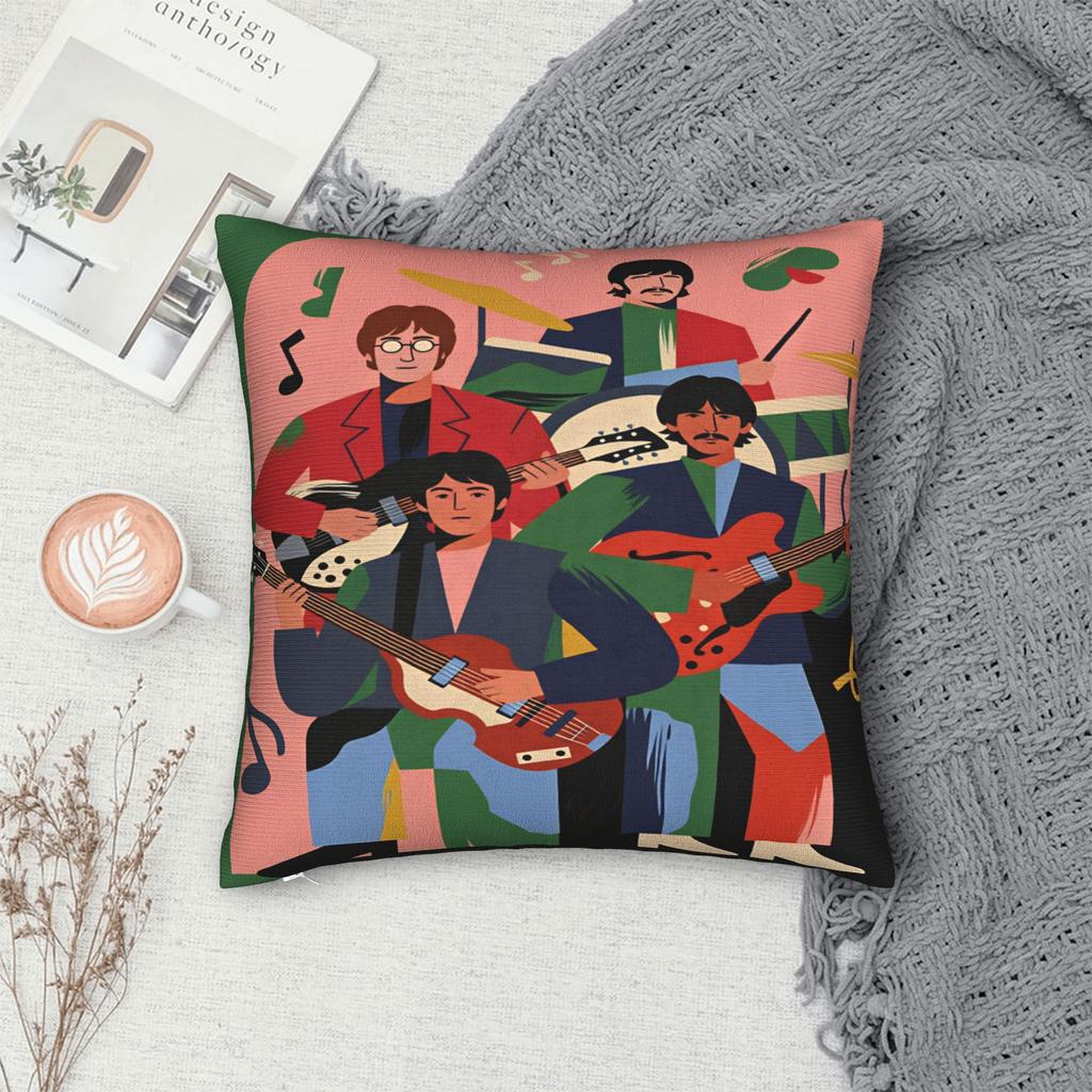 Beatled Music Pillow Cover Comfy Cushion Cover Retro Trendy Pillow Case For Living Room Sofa