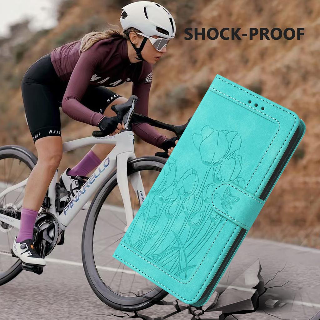 For iPhone 17 Pro Case Tulip Leather Phone Cover with 5 Card Slots Wallet