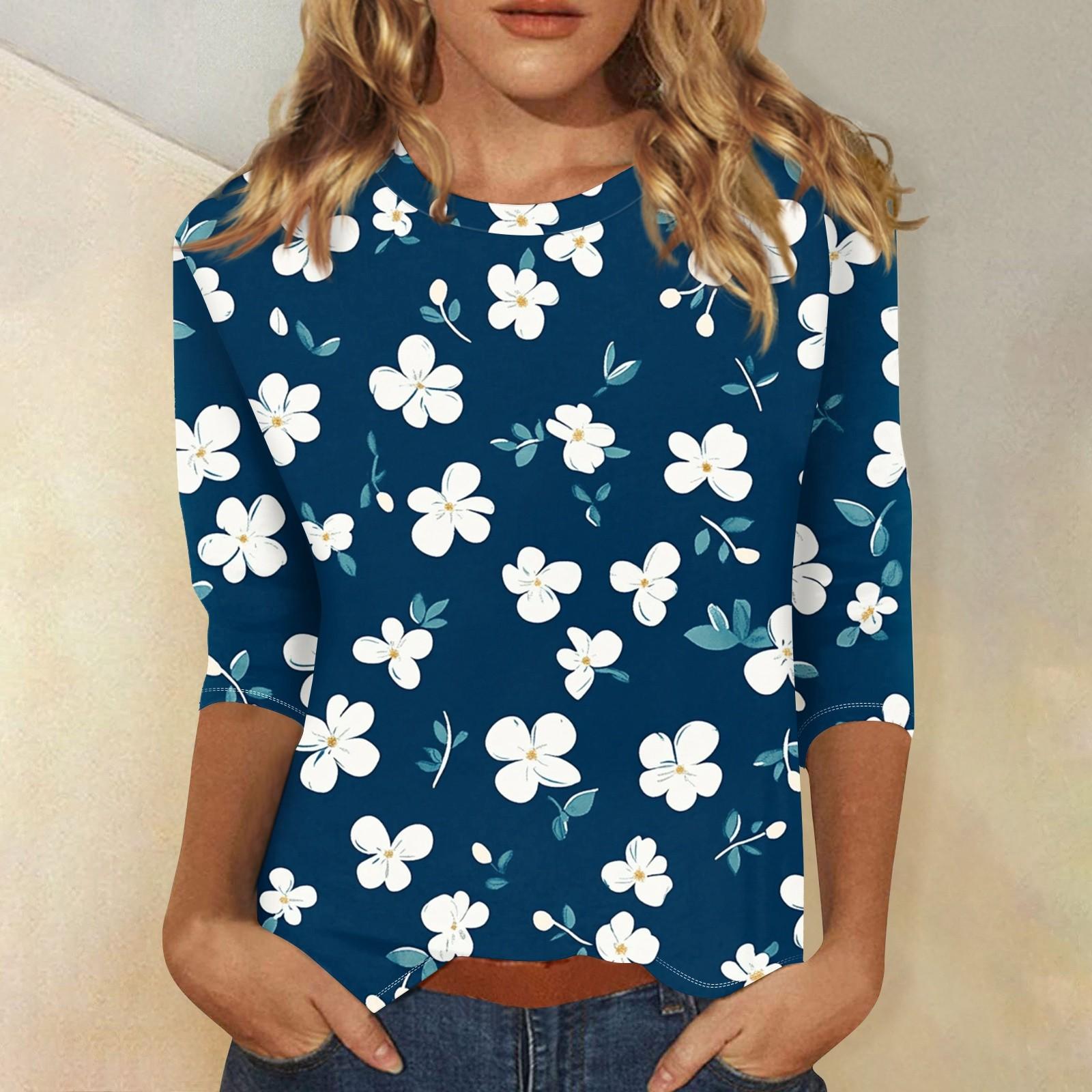 

Женская модная повседневная футболка с круглым вырезом и принтом 3/4 XXXXL