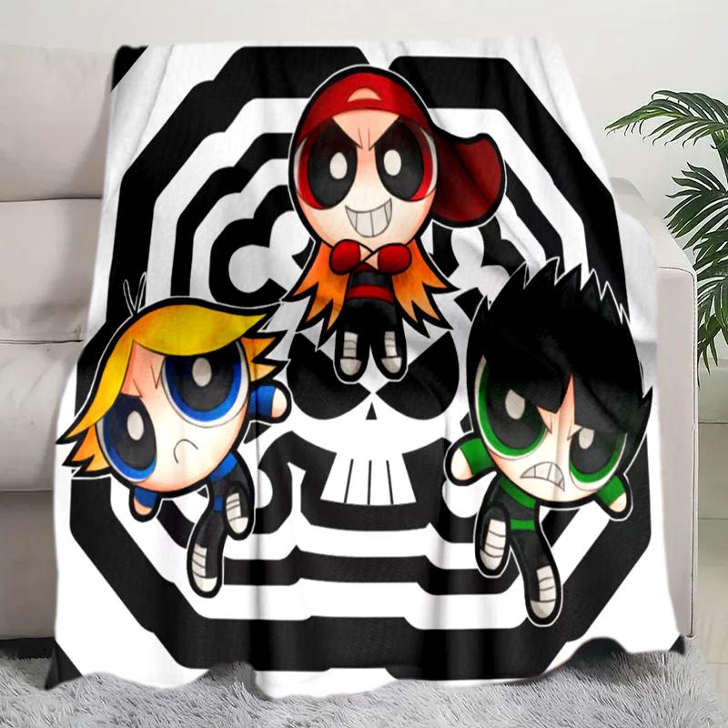 1PC The Powerpuff Girls printed blanket, all season lightweight home office outdoor nap multifunctional blanket A3