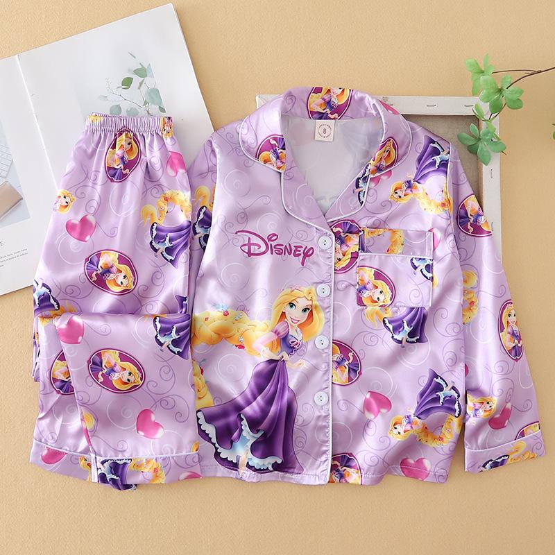 Children's Spring & Autumn Long Sleeve Ice Silk Pajamas - Boys & Girls Cartoon Princess Style