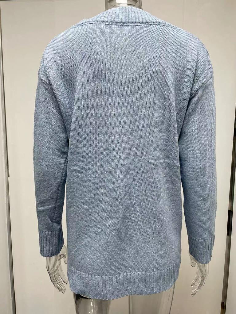 Moda feminina 2025 outono e inverno cor sólida suéter feminino decote em v manga comprida pulôver malha top malha roupas suéter básico pulôver