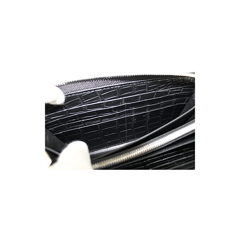 [High-class kimono store] crocodile long wallet men's ladies genuine one piece of leather centering Crocodile inside too Unrivaled black matte finish