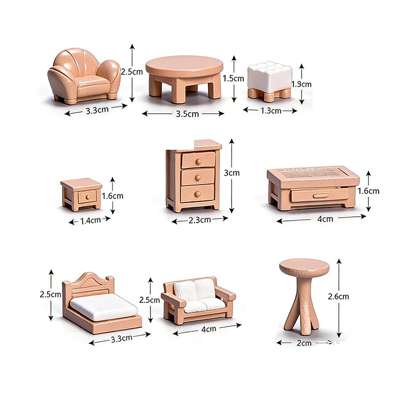 9pcs/set Miniature Simulated Furniture Set Small Ornament Models Sofas Beds Coffee Tables Cabinets For DIY Handmade Decorations