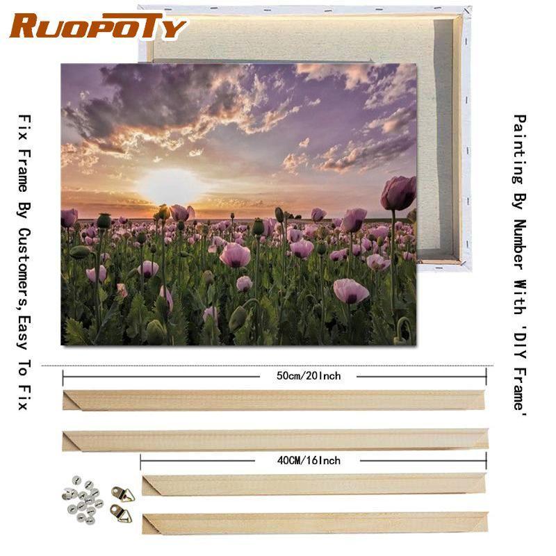 RUOPOTY Digital Painting Flower Sea Hand-Painted Wall Art Painting Unique Gifts On Canvas Sunset Pictures Home Decoration
