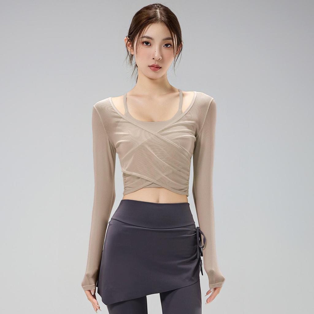 Women's 2025 Temperament Yoga Top: Faux Two-Piece Slimming Pilates Cover-Up