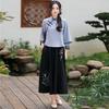 Retro Student Cheongsam Hanfu Women's Two-Piece Set - Diagonal Placket & Frog Buttons Tea Suit