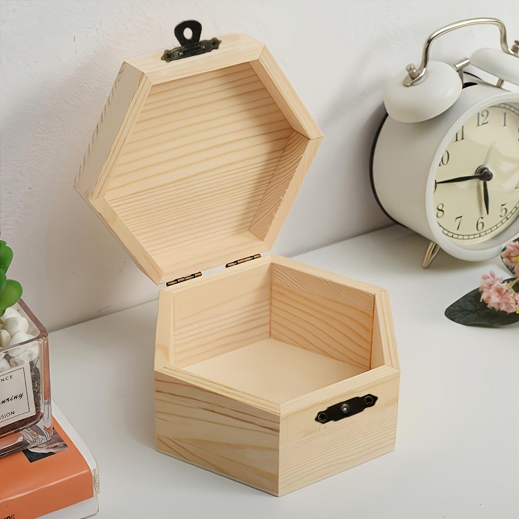 Portable Wooden Hexagon Jewelry Storage Box, Desktop Organizer for Rings, Necklaces & Small Personal Accessories