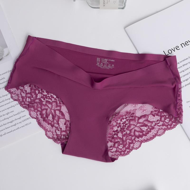 Women Ice Silk Seamless Low Waist Lace Sexy Breathable Ladies Panties