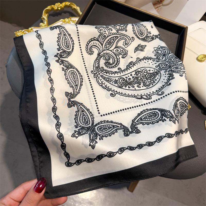 European American 70cm Small Square Imitation Silk Scarf - Printed Versatile Headscarf/Neck Protector