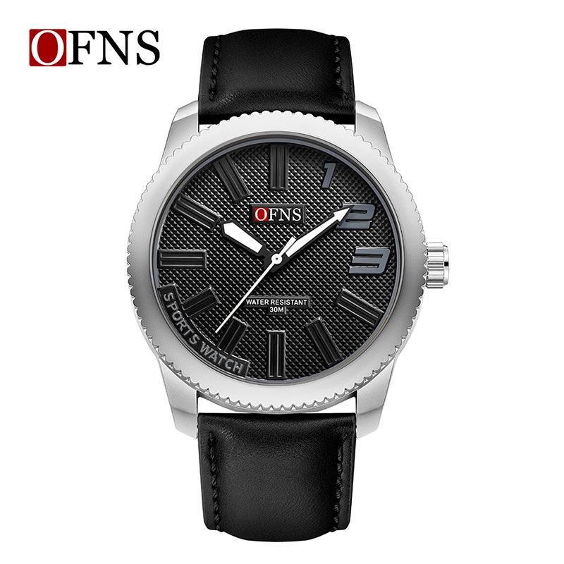 OFNS Men's Ultra-thin Quartz Wristwatch with Rotating Bezel and 3D Markers