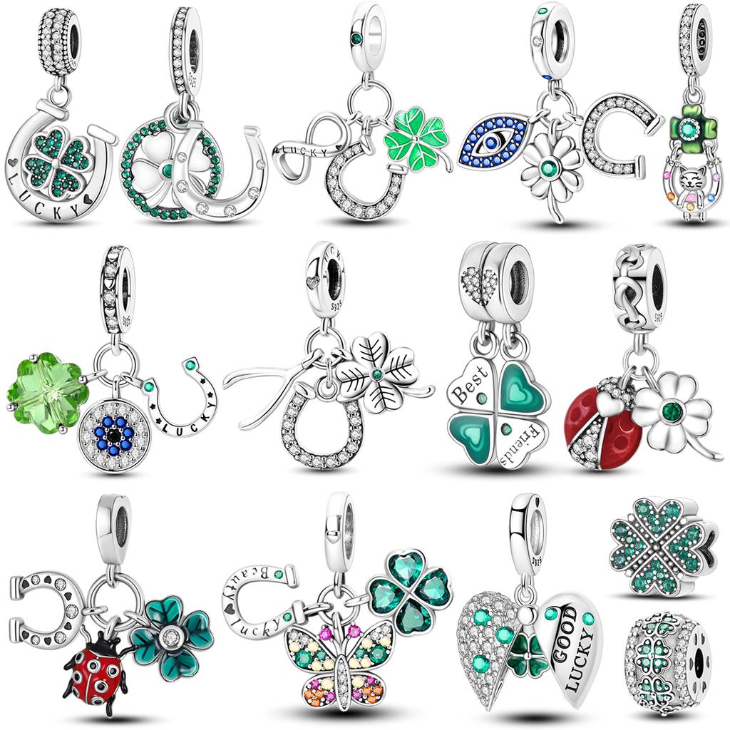 Four Leaf Clover Charms Bead Copper Best Wishes Gift Lucky Clover Dangle Fit Original Bangle Bracelet Diy Jewelry