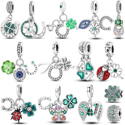 Four Leaf Clover Charms Bead Copper Best Wishes Gift Lucky Clover Dangle Fit Original Bangle Bracelet Diy Jewelry