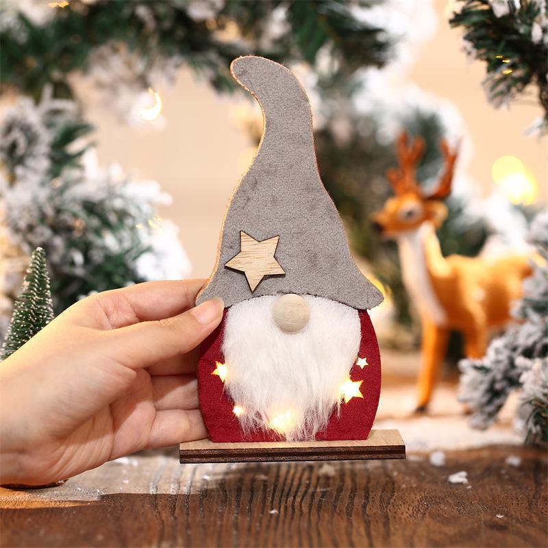 LED Luminous Wooden Faceless Old Man Christmas Ornaments for Hotel Window Displays