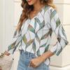 Women's Casual Fashion Sexy Comfortable V-Neck Button Floral Three-quarter Sleeve Top