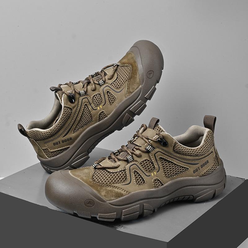 Men s Plus Size Outdoor Lace-up Hiking Shoes - Breathable Mesh, Thick Sole, Casual Summer Style 41 хаки