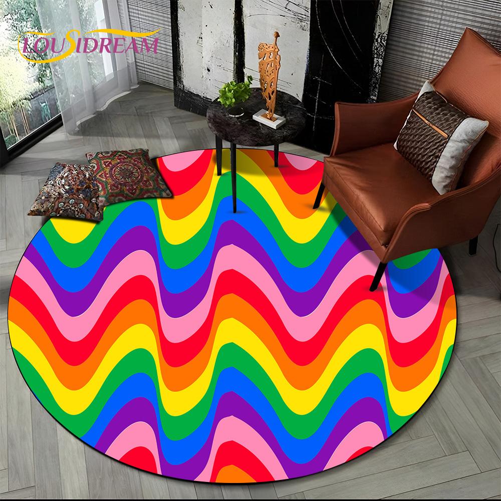 Colour Rainbow 3D Illusion Vision HD Cartoon Round Area Rug,Carpet Rug for Living Room Bedroom Sofa Playroom Decor,Non-slip Gift
