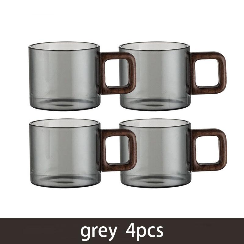2/4/6pcs Heat-resistant Glass Tea Cup With Walnut Handle 120ml Mini Espresso Cup Set Ground Coffee Mug Glasses Brewing Teaware