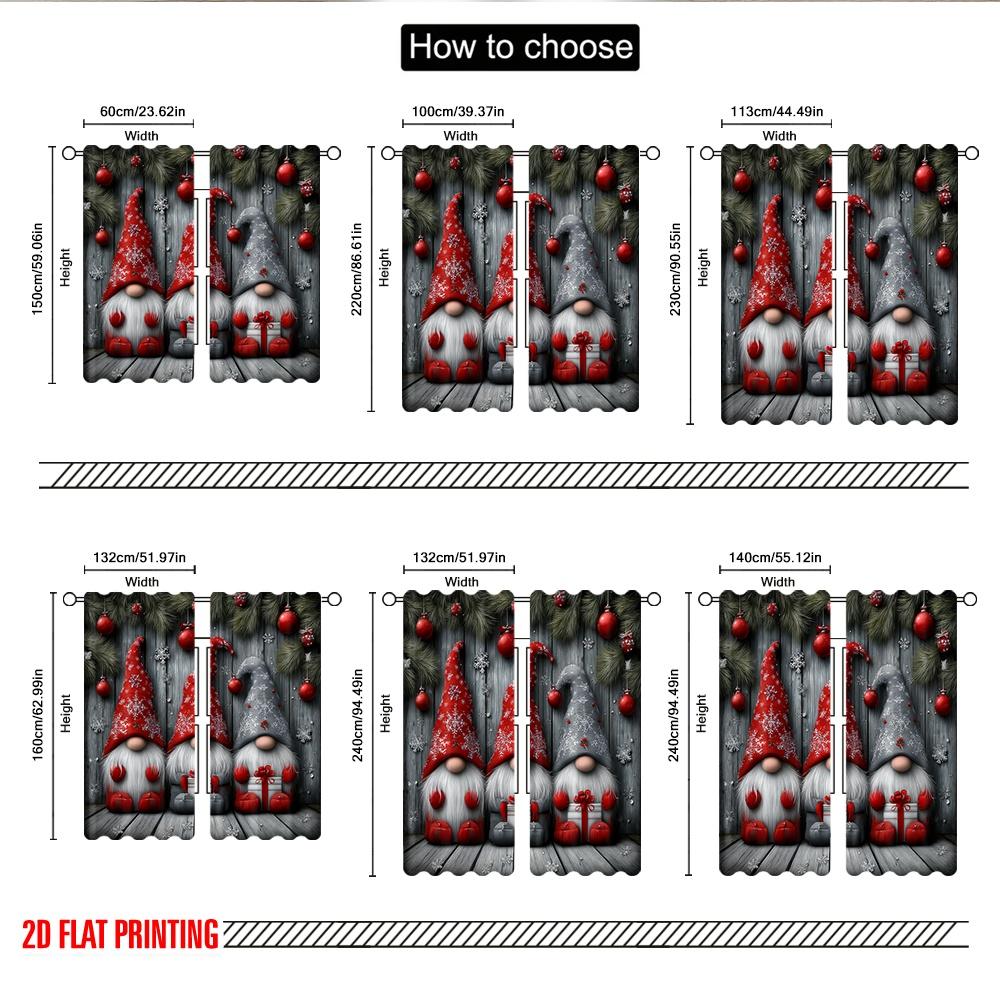 2pcs 2D flat printing Christmas Hot Curtains Christmas Gnomes Gifts Snowflakes Digital Printed Polyester Drapes Festive Curtains