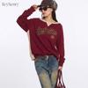 Womens Embroidered Letter Off-Shoulder Long Sleeve Sweatshirt Loose Fit Streetwear Top