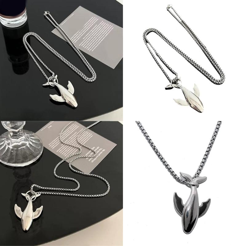 Whale Pendant Necklace Fashion Neck Jewelry Unique Sweater Chain for Couple Girl