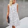 Summer Women Elegent Beauty Lady Dress Neck Dots Print Knee-length Dress Sleeveless Large Hem Loose Sundress O
