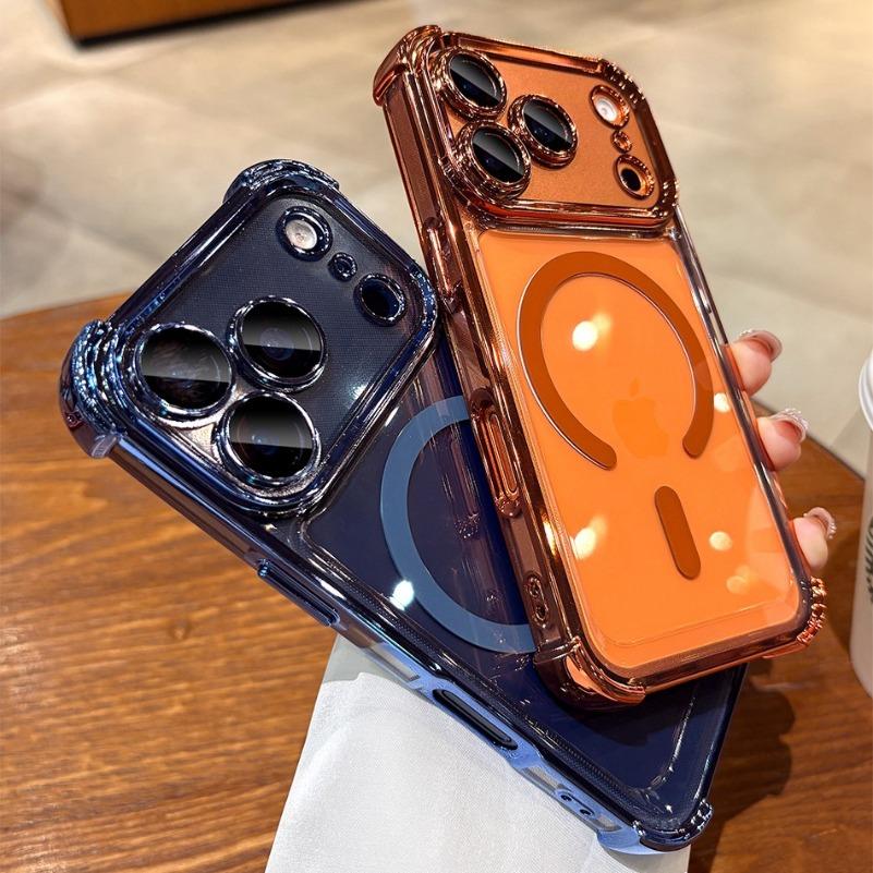 for  Transparent Plating Case for For Iphone 17 16 1 Pro Max 14 Plus 11 12 13 Air Magnetic Airbag Bumper Shockproof Cover
