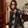Autumn and winter new niche retro rhombus plaid scarf atmosphere sense advanced sense fringed decorative knitted scarf