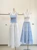 White Bow High-Waist A-line Mid-Length Skirt - Slimming and Drape Style