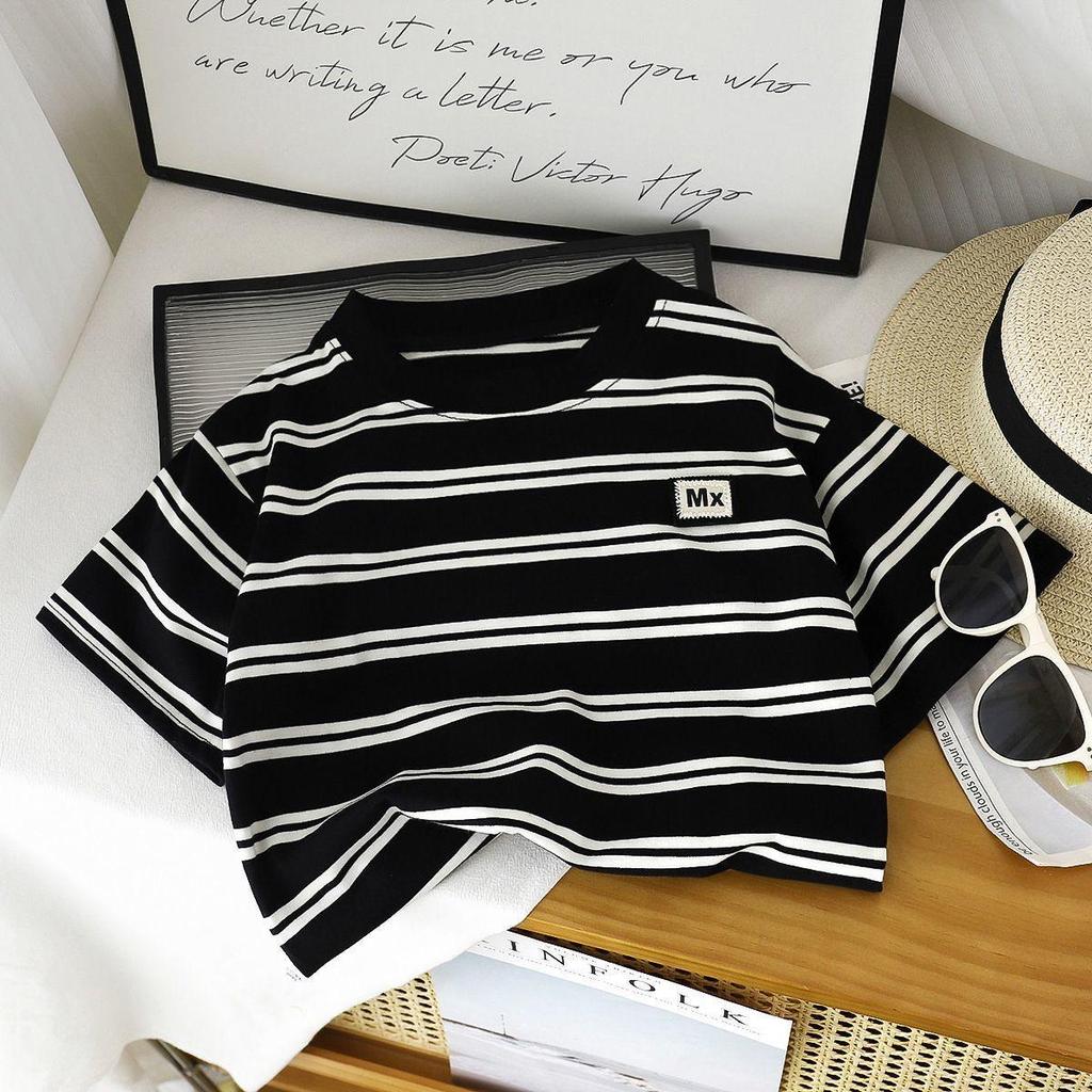 Stripe Lover! Toddler Boys' Handsome Striped Short-Sleeve T-Shirt - Round Neck, Pure Cotton Base Layer
