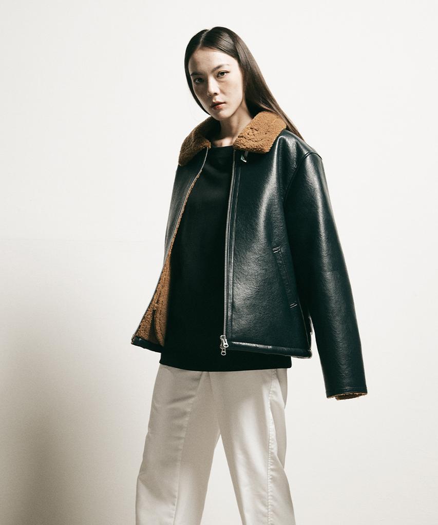 Ffeff Studio Leather Shearling Jacket (Dark Green)
