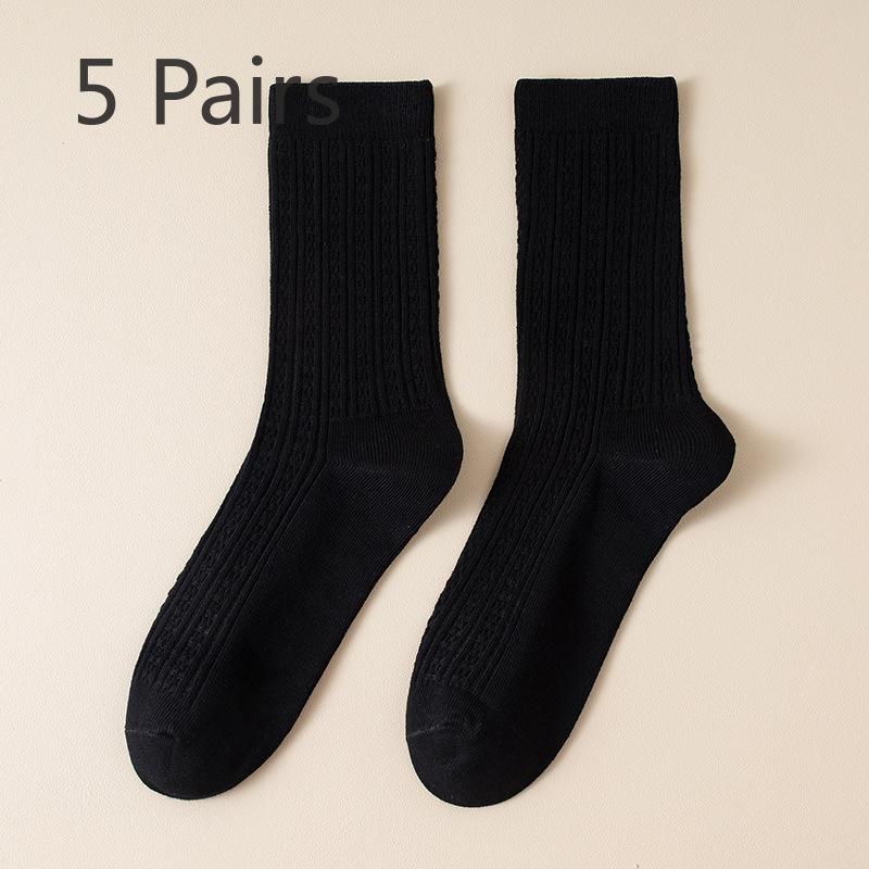 5 Pairs Boneless White Socks Women's Mid-calf Socks Autumn and Winter Cotton Tide Grey Double Needle Anti-pilling Long Stacked Socks