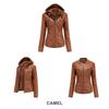 Women's Plus Size PU Washed Leather Hooded Jacket & Coat Set - Detachable