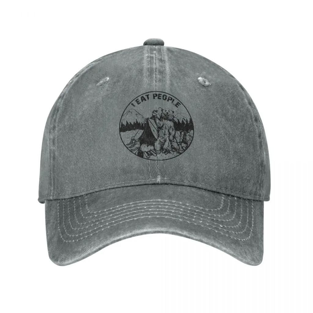 Vintage Denim I Hate People I Eat People Bear Baseball Caps Women Snapback Cowboy Hats Bone Camping Hiking Casquette