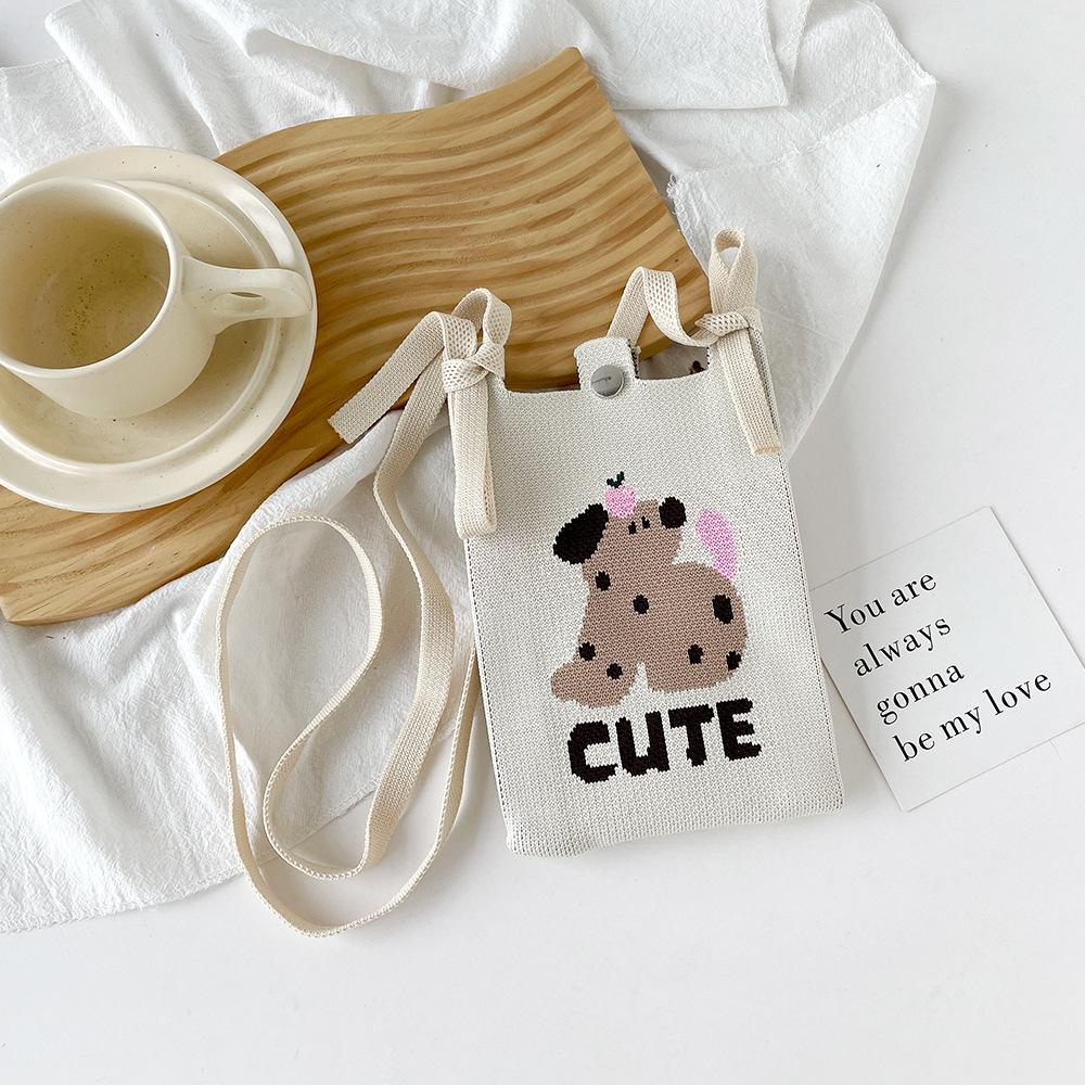 Cute And Sweet Knitted Mobile Phone Bag Shoulder Crossover Handheld Premium Mini Small Bag Mobile Phone Bag