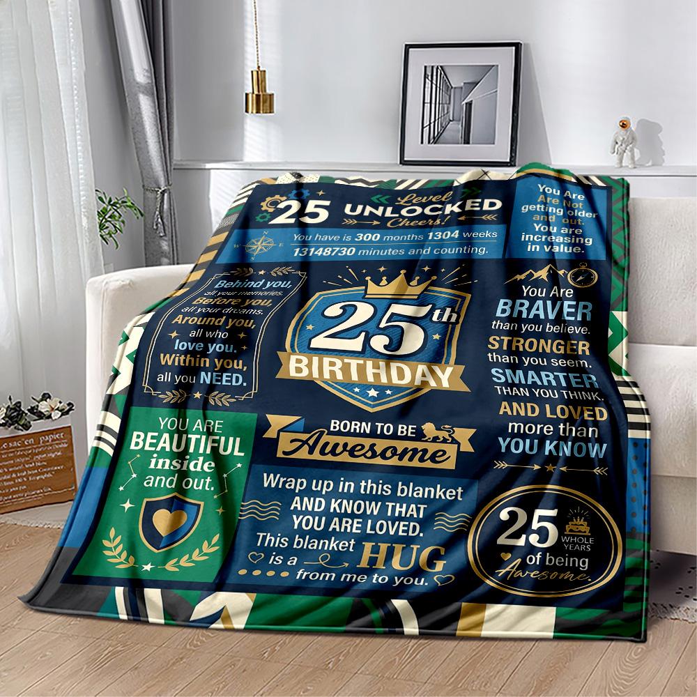 25th Birthday Celebration Flannel Blanket-Soft and Suitable for Sofas,Beds,Offices,Travel,All Seasons,Great Gift for Holidays and Birthdays.